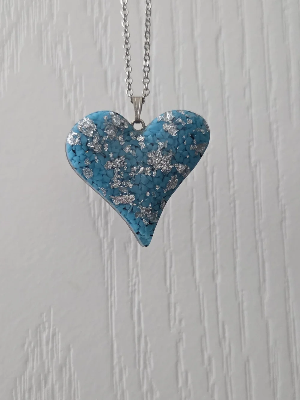 Turquoise Heart Pendant Necklace with Silver Flake Accents